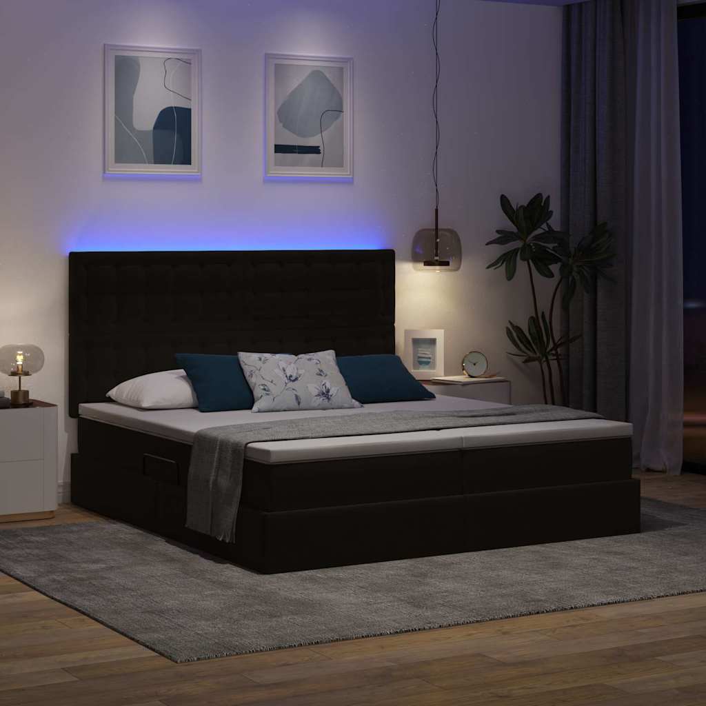 LED krevet za pohranu s madracem Crna 200 x 200 cm Baršun