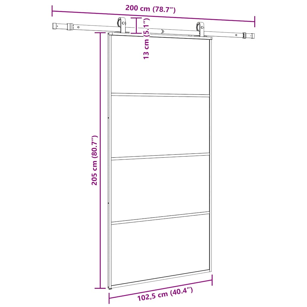 Klizna vrata s okovima crna 102,5x205 cm ESG staklo