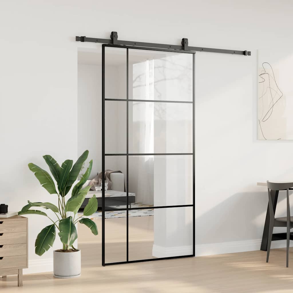 Klizna vrata s okovima crna 102,5x205 cm ESG staklo