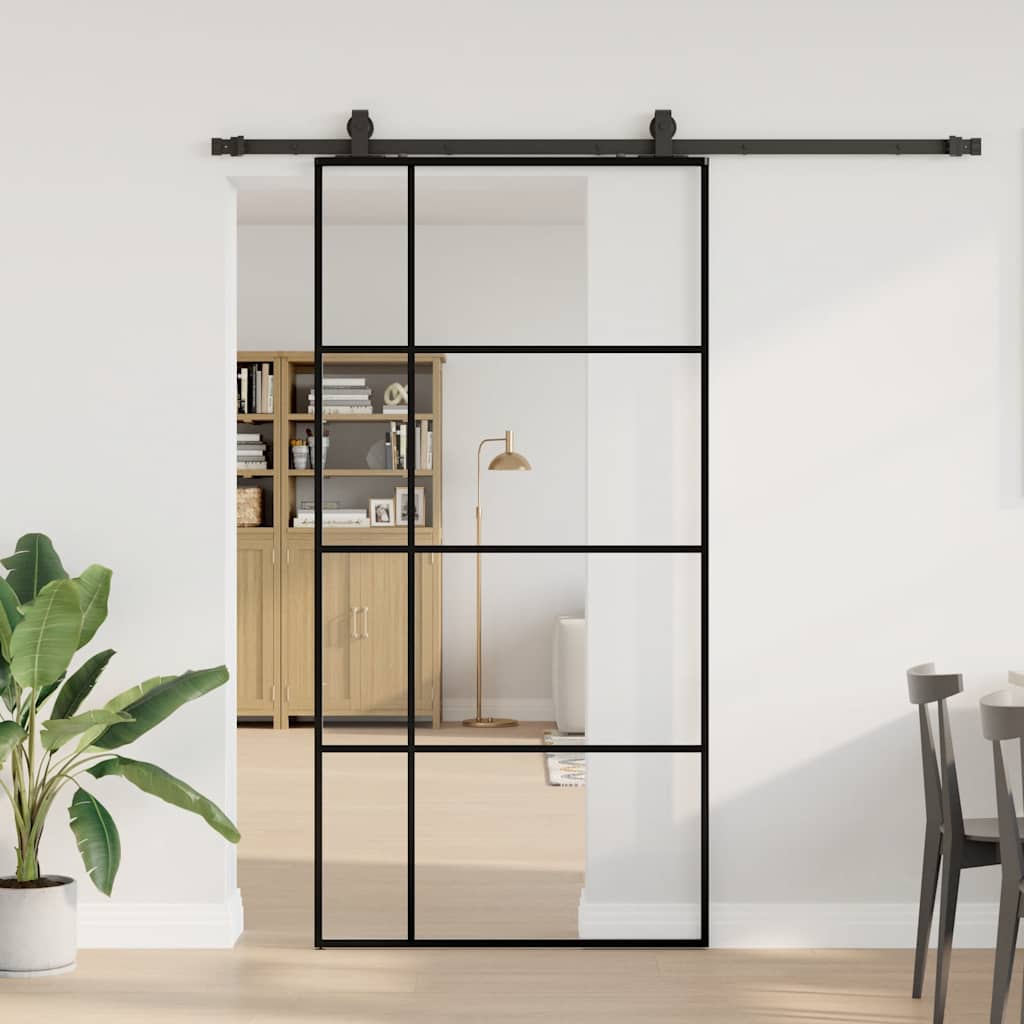 Klizna vrata s okovima crna 102,5x205 cm ESG staklo