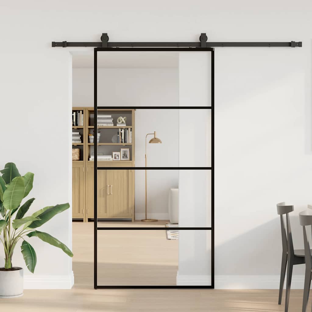 Klizna vrata s okovima crna 102,5x205 cm ESG staklo