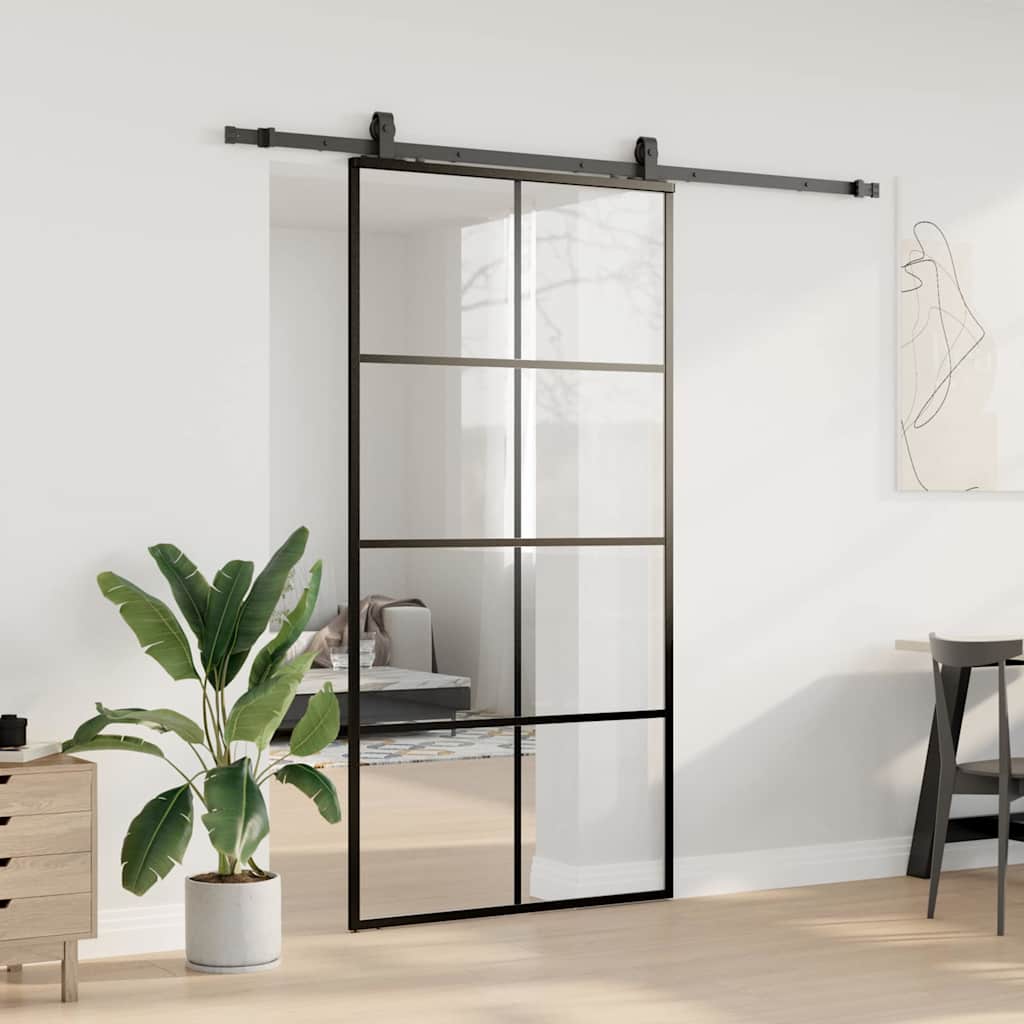 Klizna vrata s okovima crna 102,5x205 cm ESG staklo