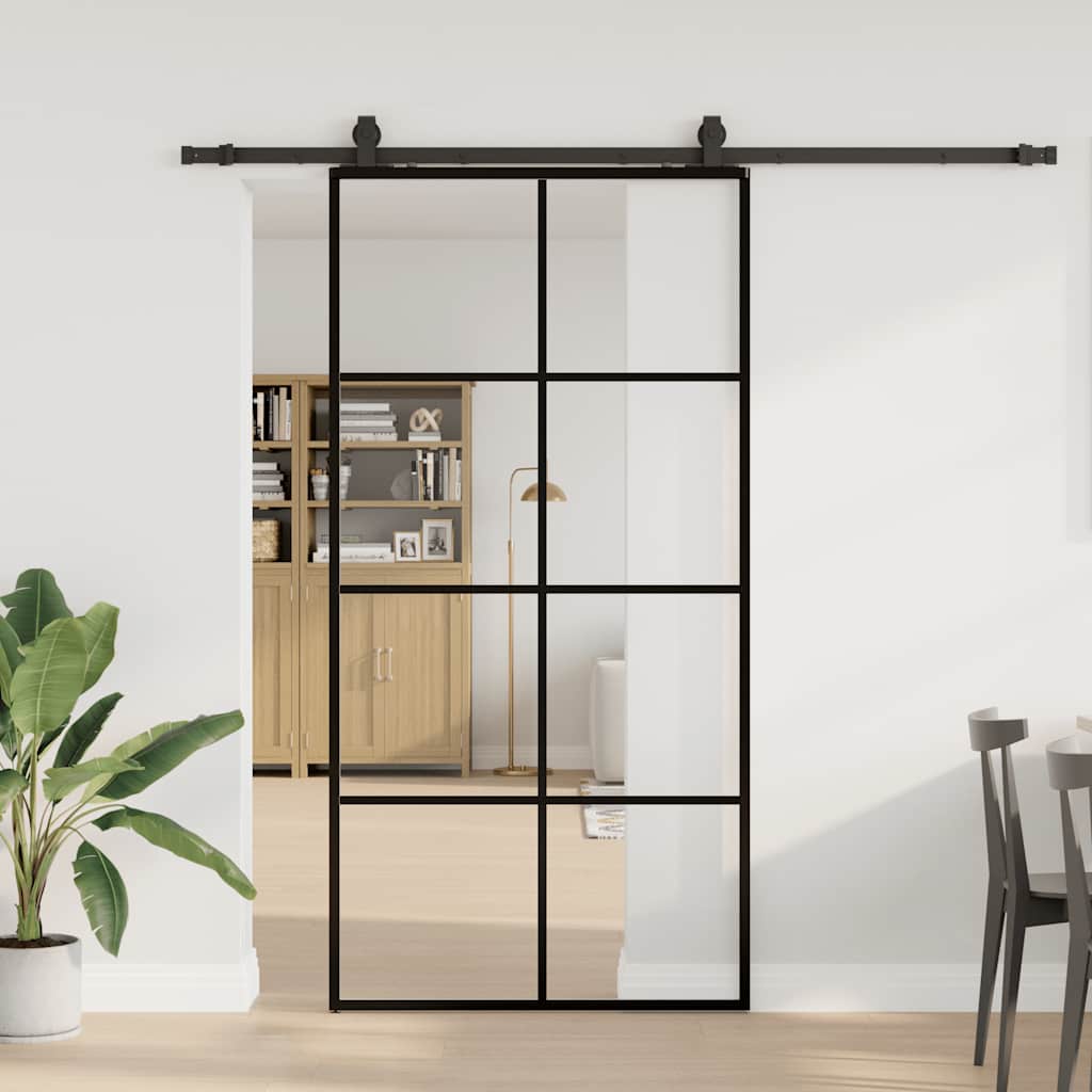 Klizna vrata s okovima crna 102,5x205 cm ESG staklo