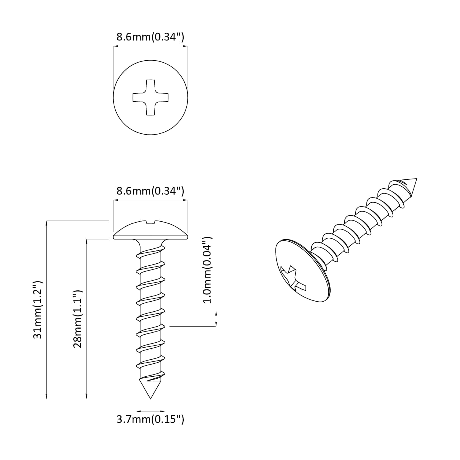 Drveni vijak 8182 pcs Srebrno M4 x 28 mm Željezo