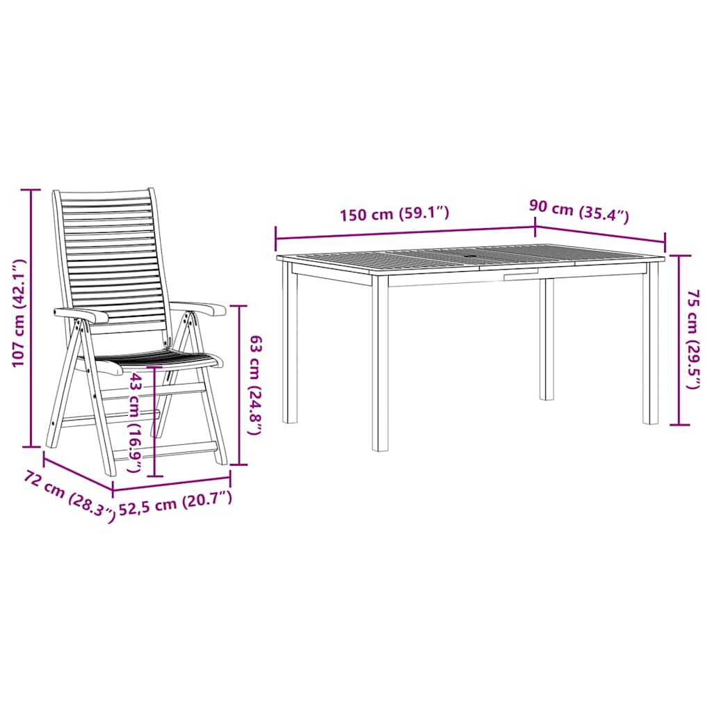 Vrtni set za objed 7 kom. Smeđa Čvrsto drvo akacije 150 x 90 x 75 cm