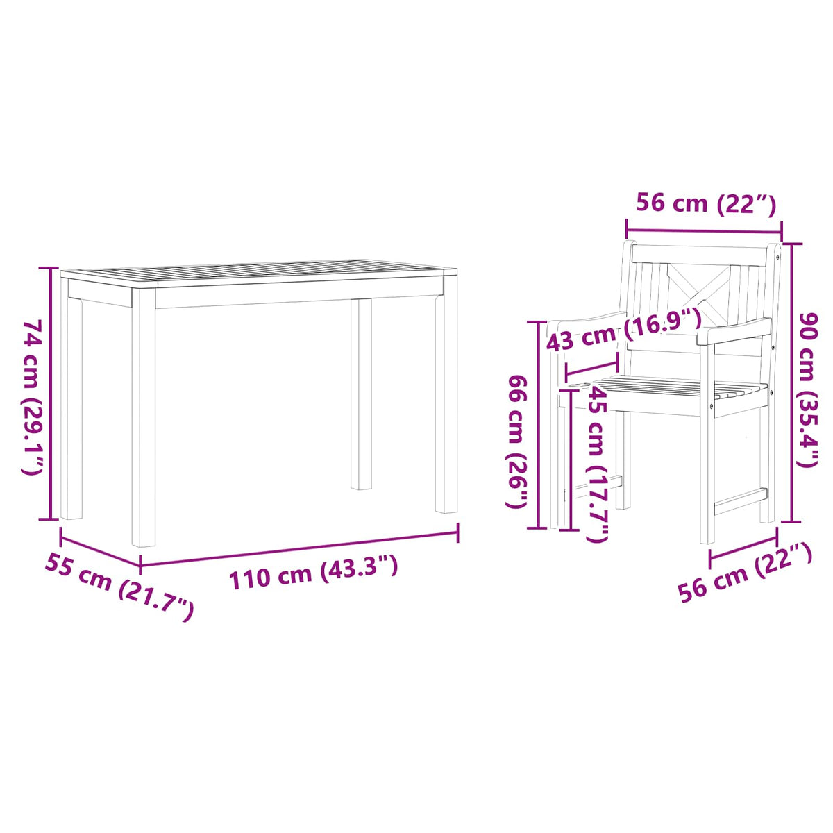 Vrtni set za objed 3 kom. Smeđa Čvrsto drvo akacije 110 x 55 x 74 cm