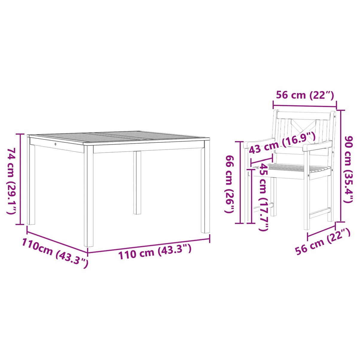 Vrtni set za objed 3 kom. Smeđa Čvrsto drvo akacije 110 x 110 x 74 cm