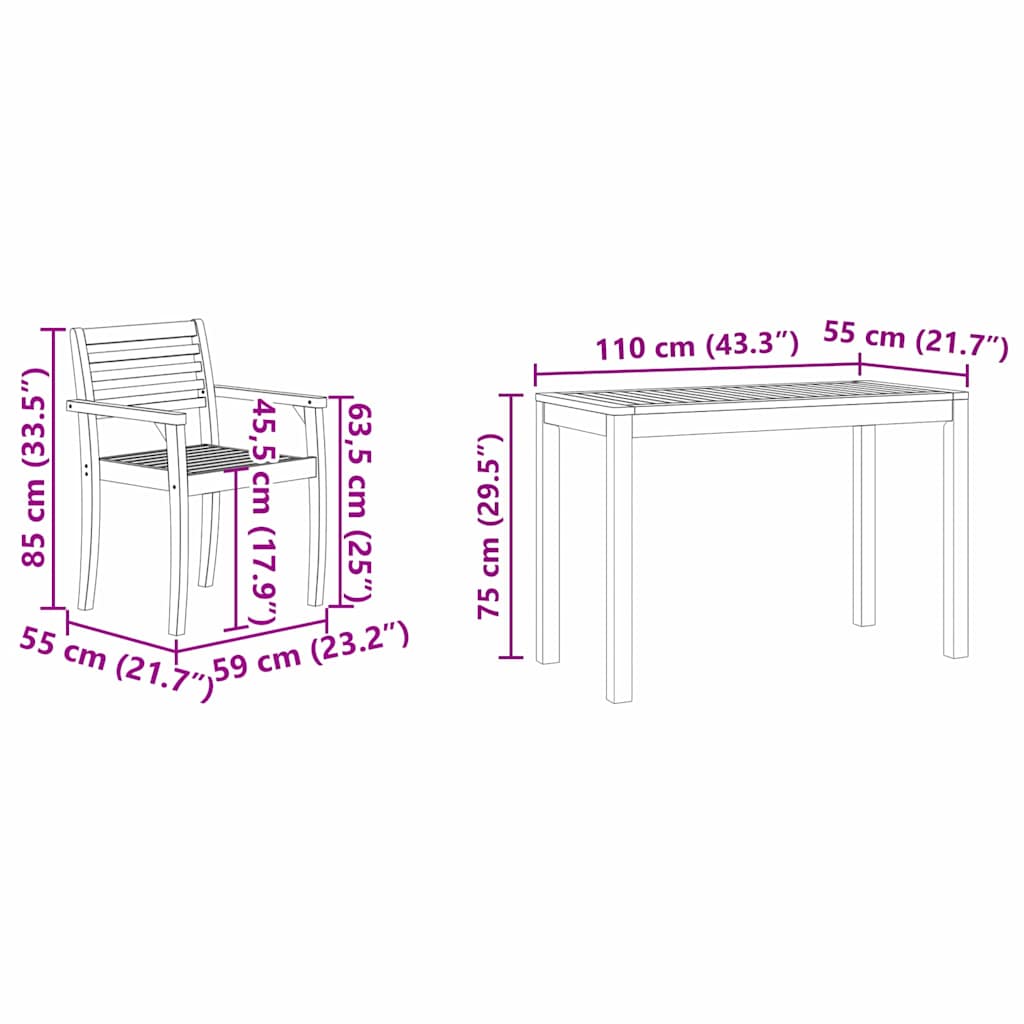 Vrtni set za objed 3 kom. Smeđa Čvrsto drvo akacije 110 x 55 x 75 cm