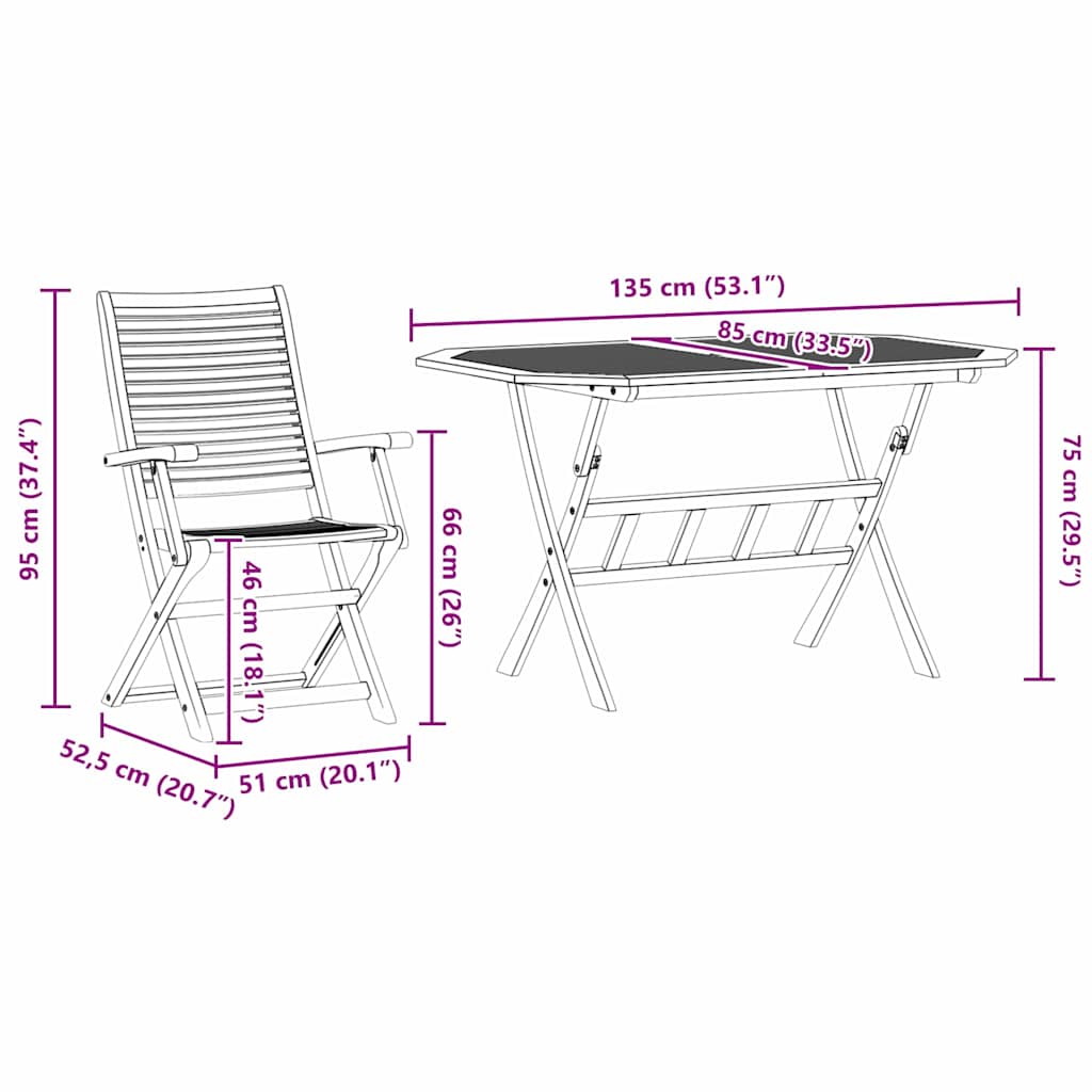 Vrtni set za objed 5 kom. Smeđa Čvrsto drvo akacije 135 x 85 x 75 cm