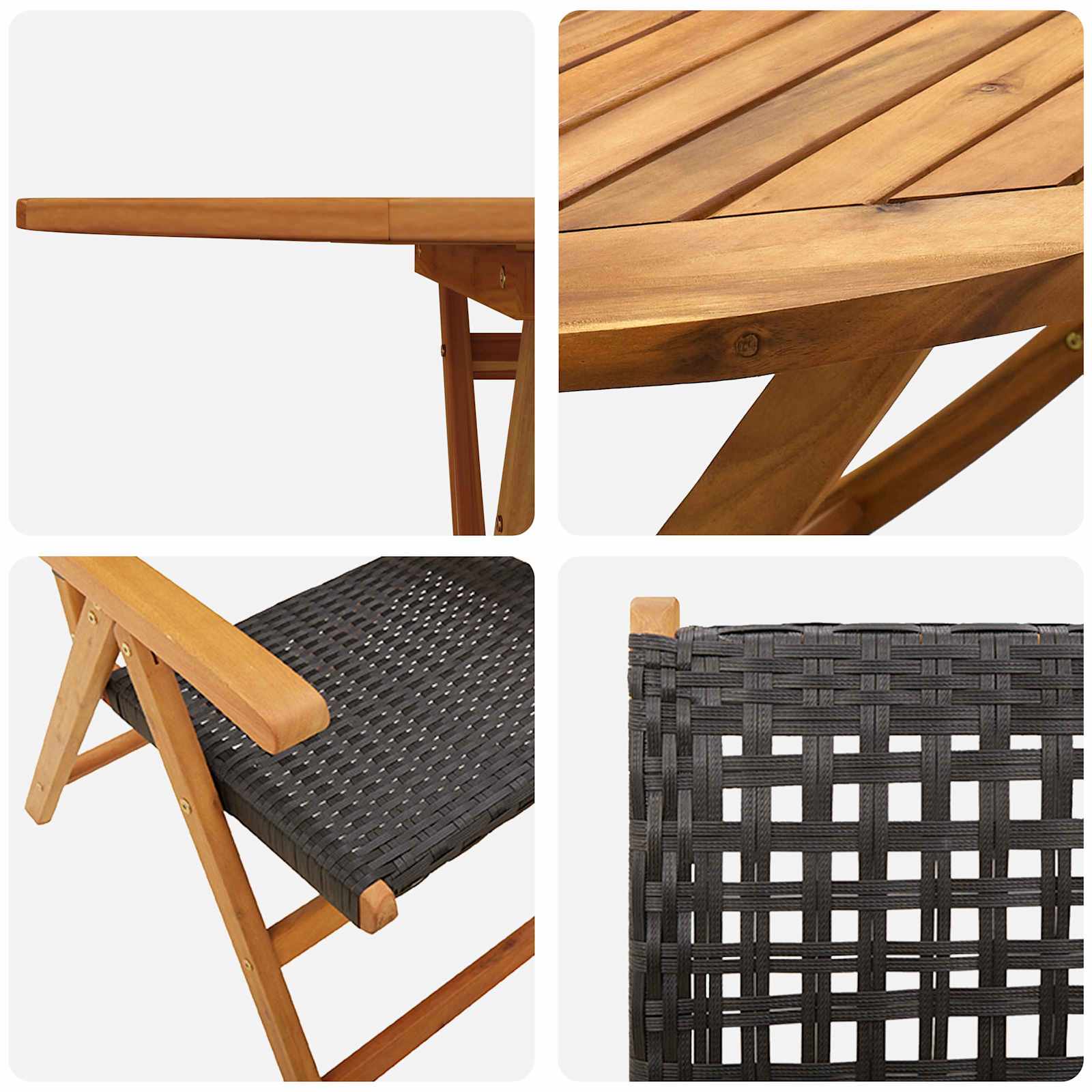 Vrtni set za objed 7 pcs Crna Čvrsto drvo akacije