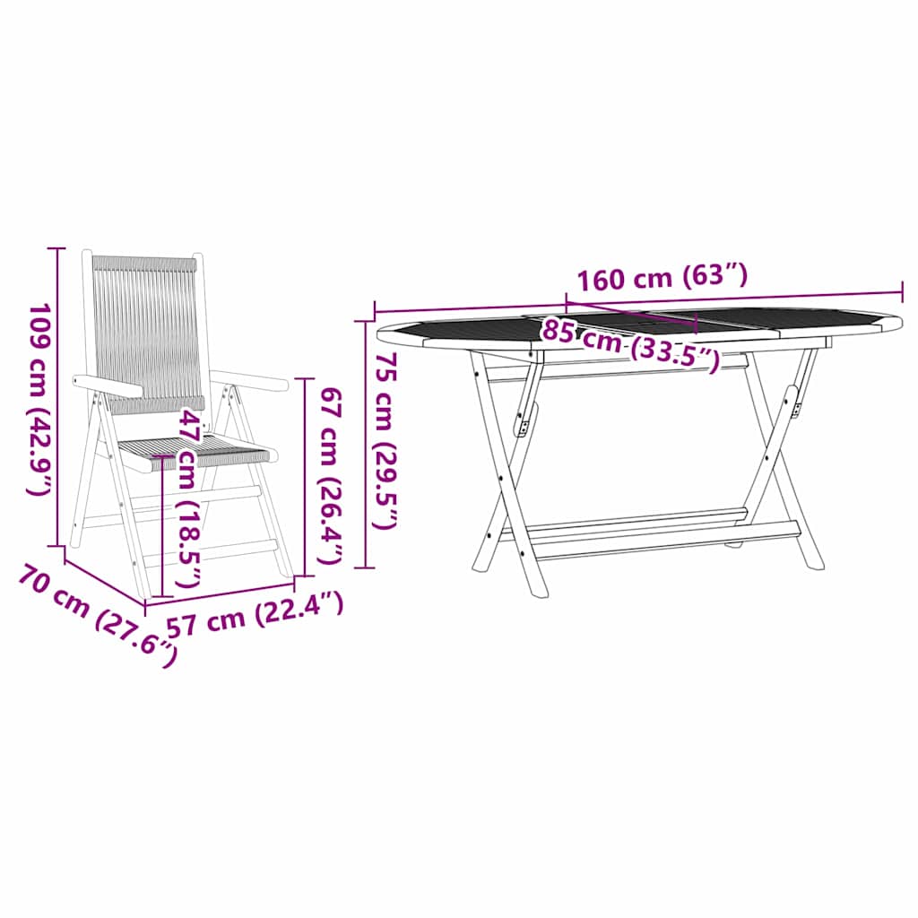 Vrtni set za objed 7 pcs Crna Čvrsto drvo akacije