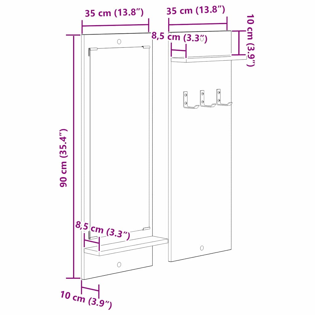 Vješalica za kapute na zidu Zidne Staro drvo 70 x 10 x 90 cm