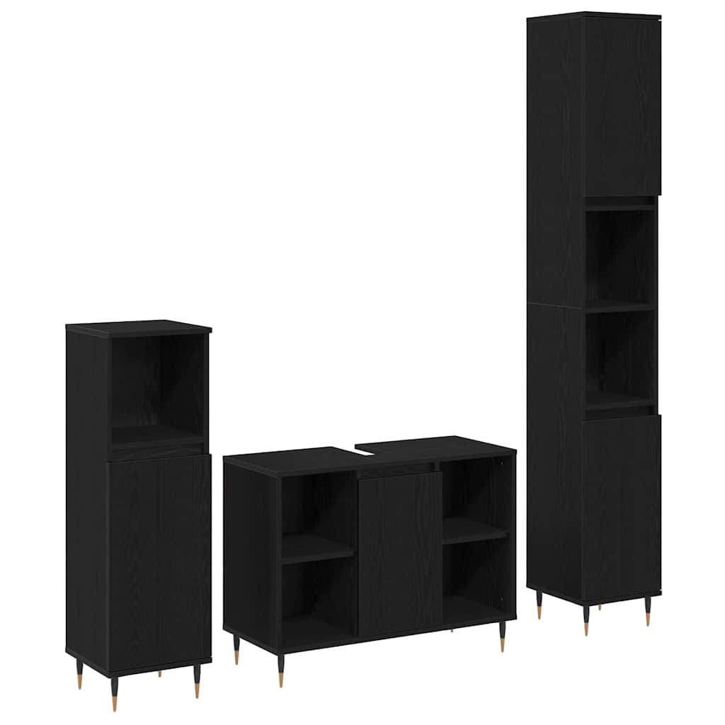 Set namještaja za kupaonicu 3 kom. Crni hrast 30 x 30 x 180 cm