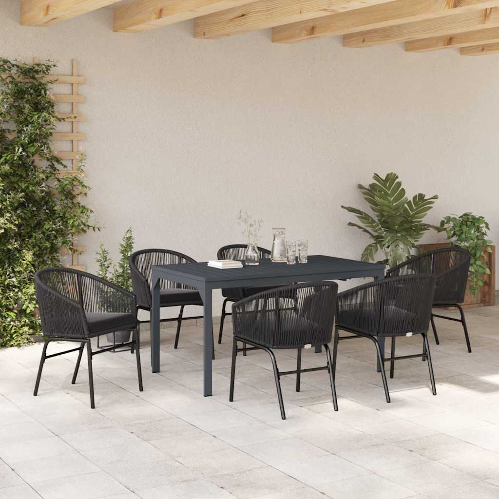 Vrtni set za objed 7 kom. Crna poliratan 180 x 80 x 74 cm