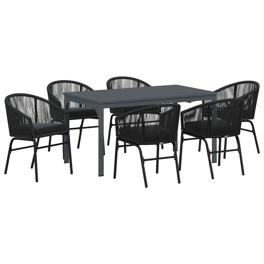 Vrtni set za objed 7 kom. Crna poliratan 180 x 80 x 74 cm