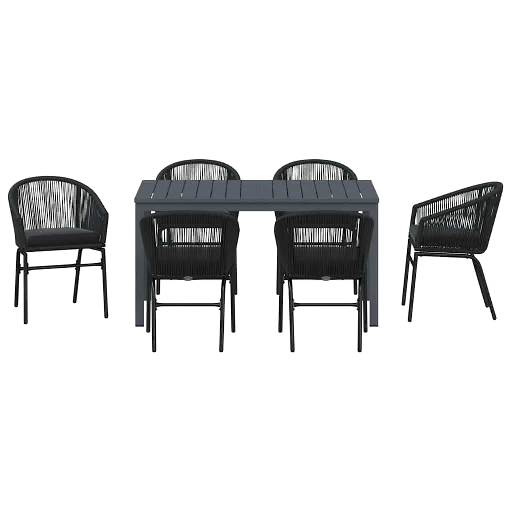 Vrtni set za objed 7 kom. Crna poliratan 180 x 80 x 74 cm