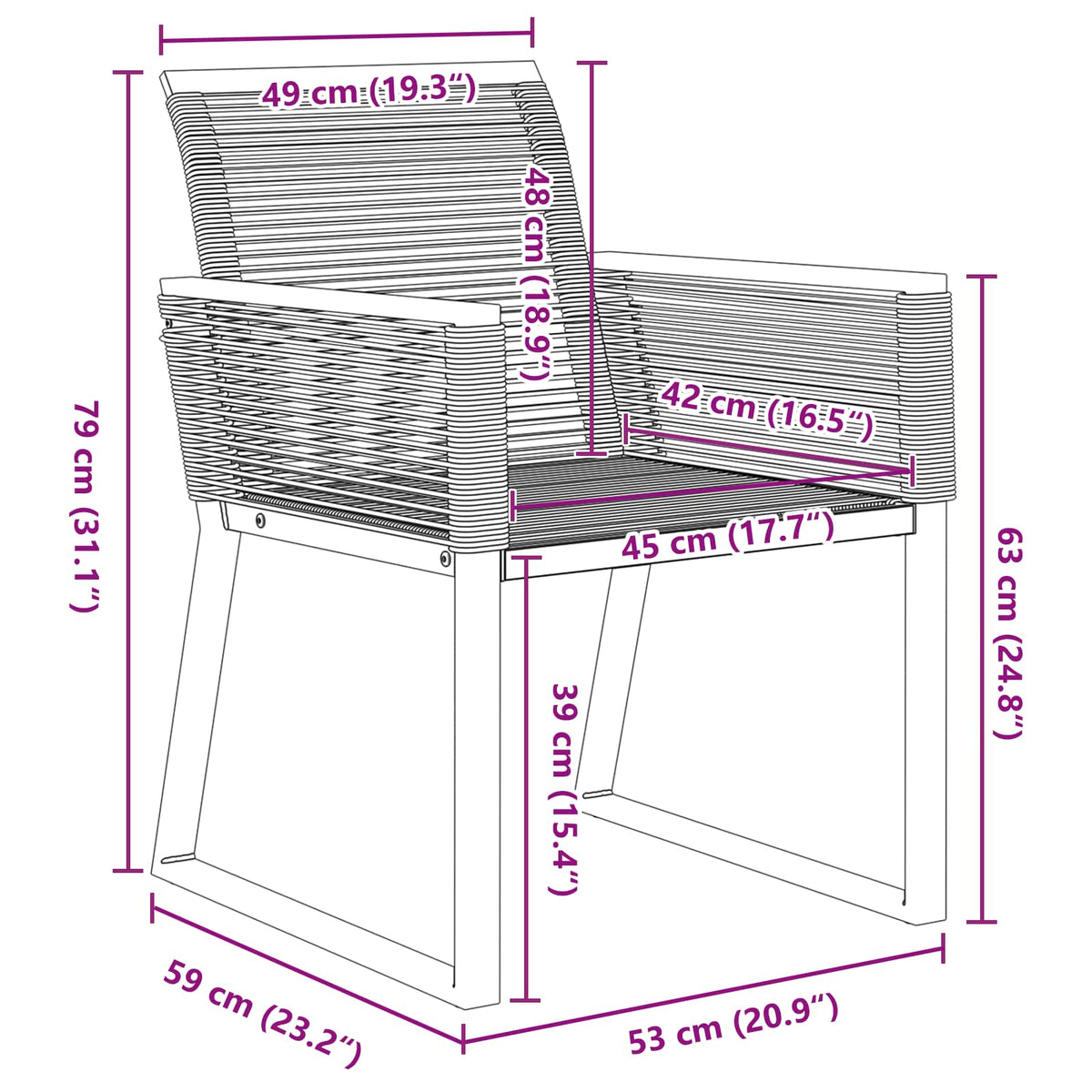 Vrtni set za objed 9 kom. Crna poliratan 180 x 80 x 74 cm