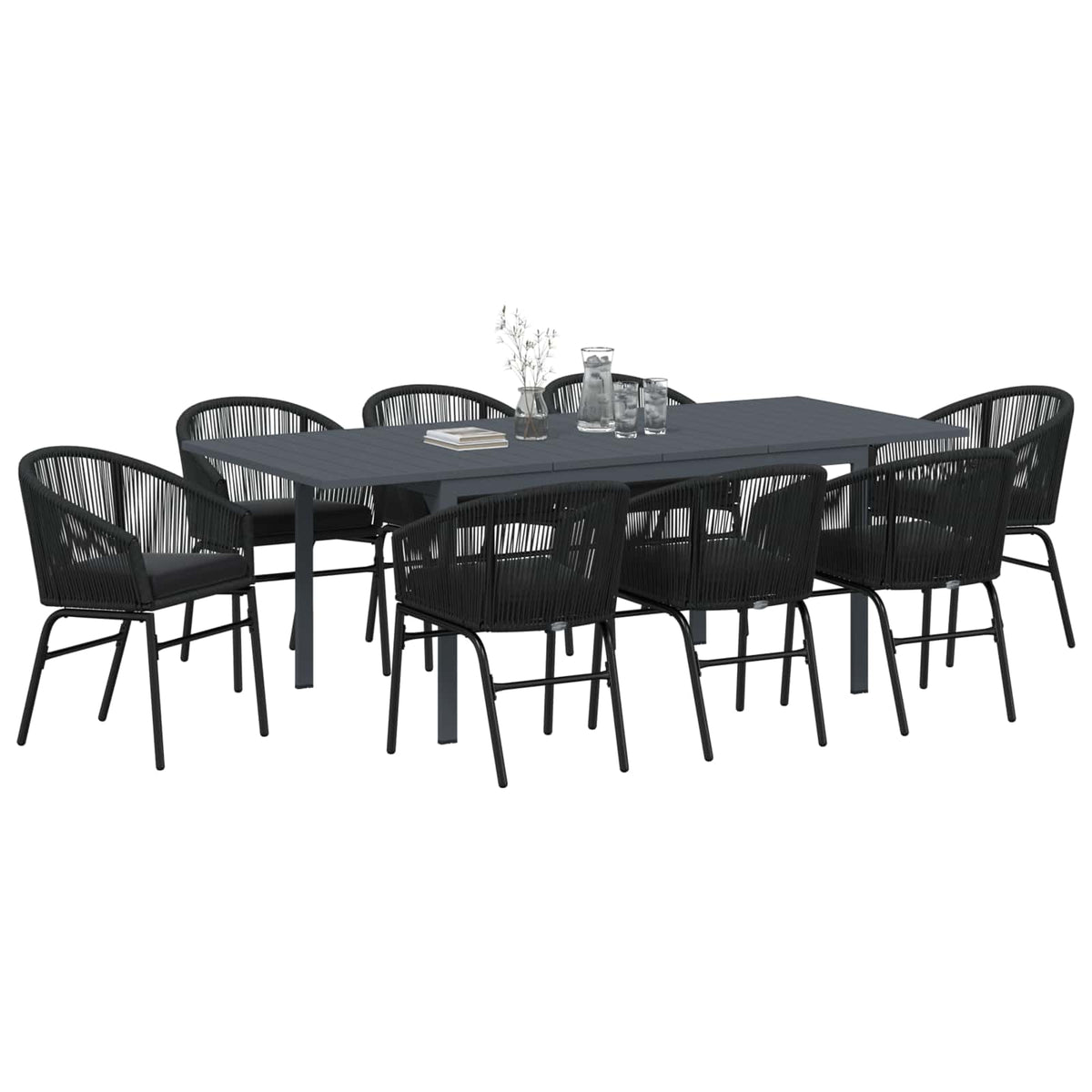 Vrtni set za objed 9 kom. Crna poliratan 211,5 x 90 x 74 cm