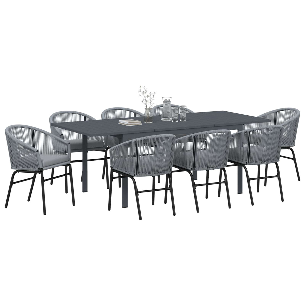 Vrtni set za objed 9 kom. Siva poliratan 211,5 x 90 x 74 cm