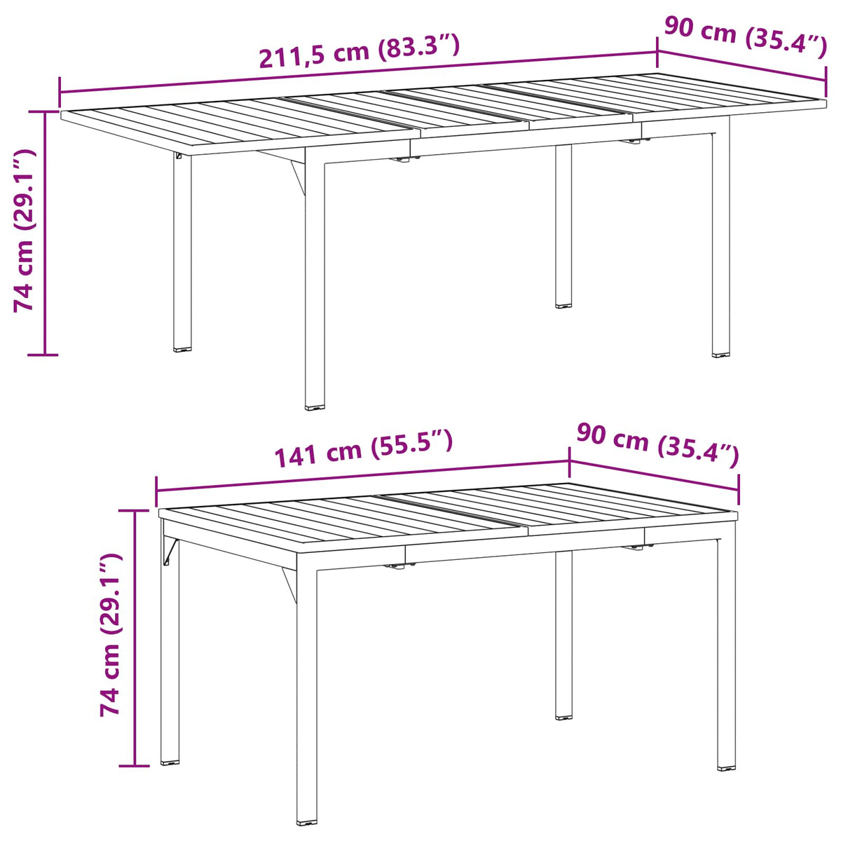 Vrtni set za objed 9 kom. Siva poliratan 211,5 x 90 x 74 cm