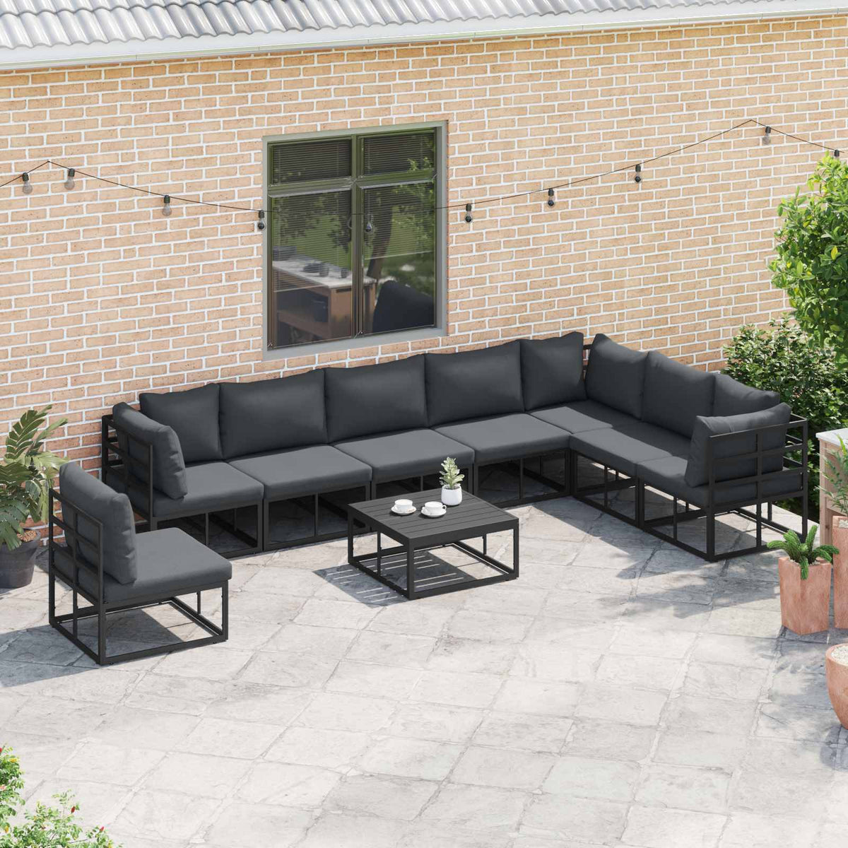 Sjedeća garnitura za vrt 9 kom. Crna Aluminij 353 x 283 x 71 cm