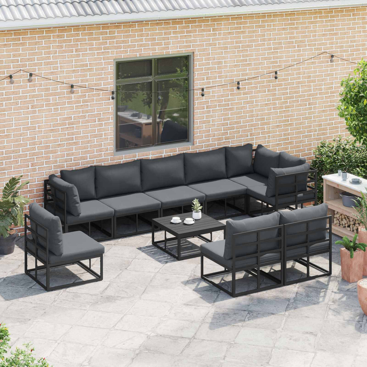 Sjedeća garnitura za vrt 9 kom. Crna Aluminij 353 x 353 x 71 cm