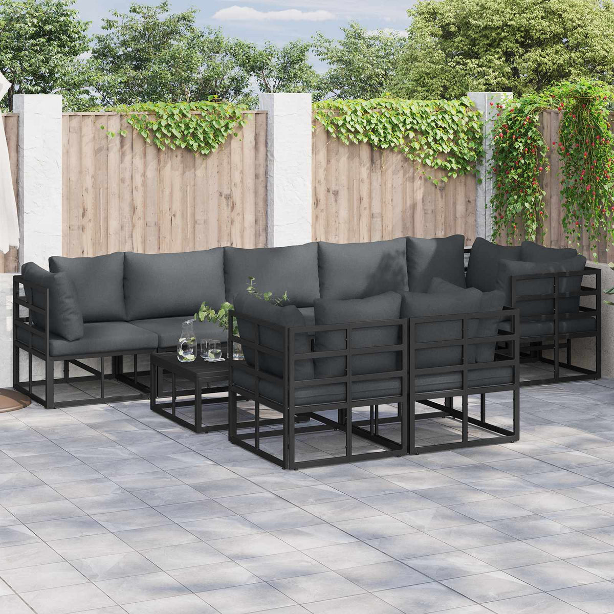 Sjedeća garnitura za vrt 9 kom. Crna Aluminij 353 x 143 x 71 cm