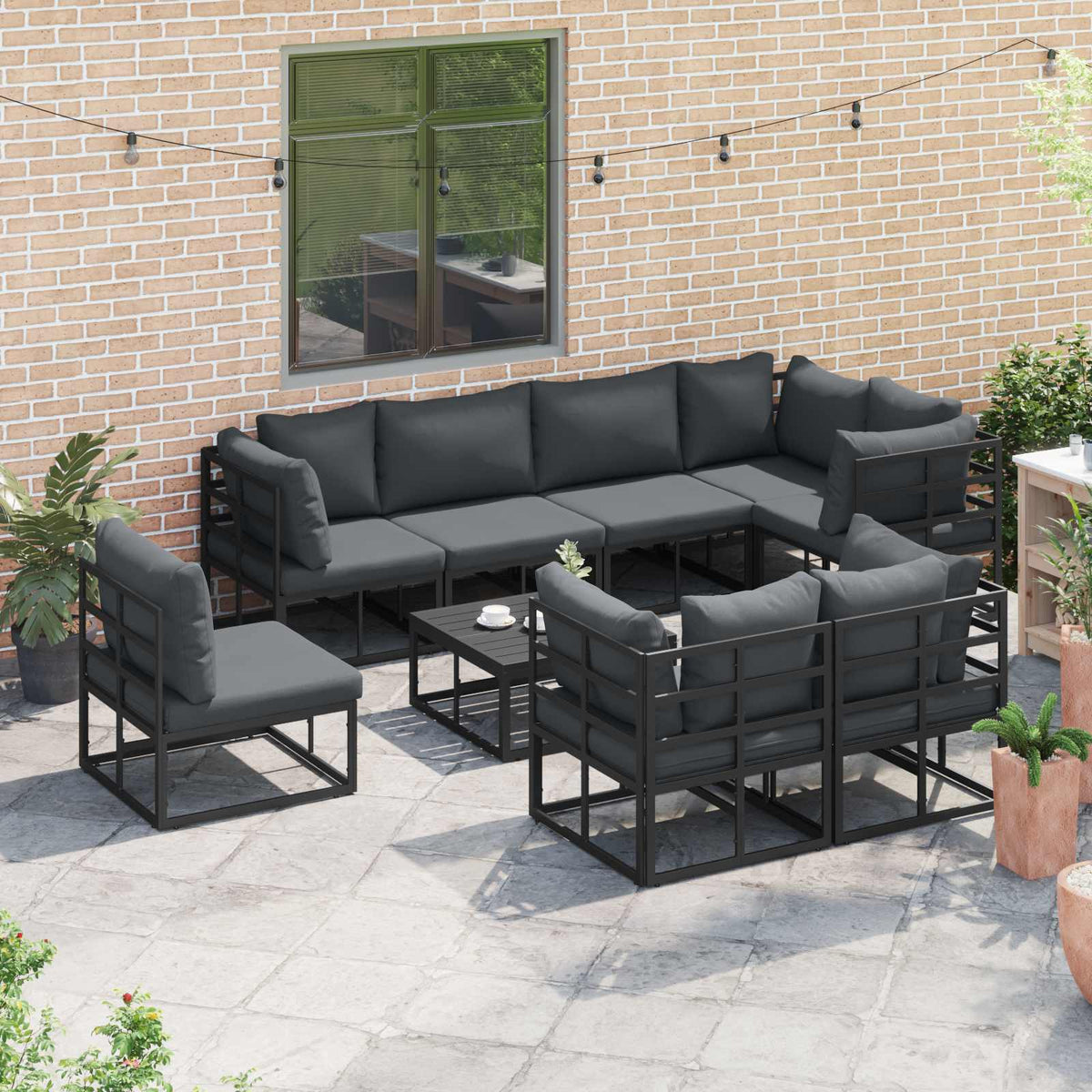 Sjedeća garnitura za vrt 9 kom. Crna Aluminij 353 x 143 x 71 cm