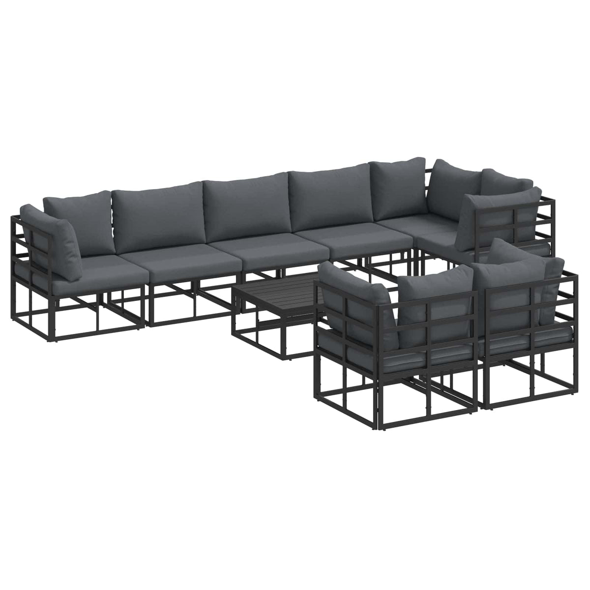 Sjedeća garnitura za vrt 9 kom. Crna Aluminij 353 x 143 x 71 cm