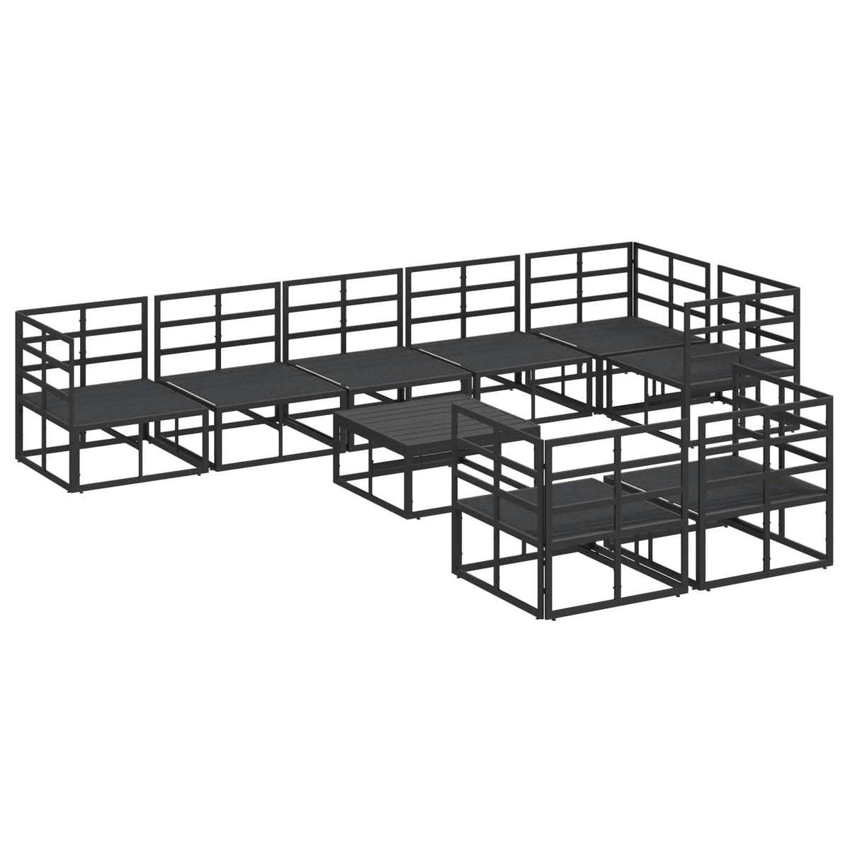 Sjedeća garnitura za vrt 9 kom. Crna Aluminij 353 x 143 x 71 cm