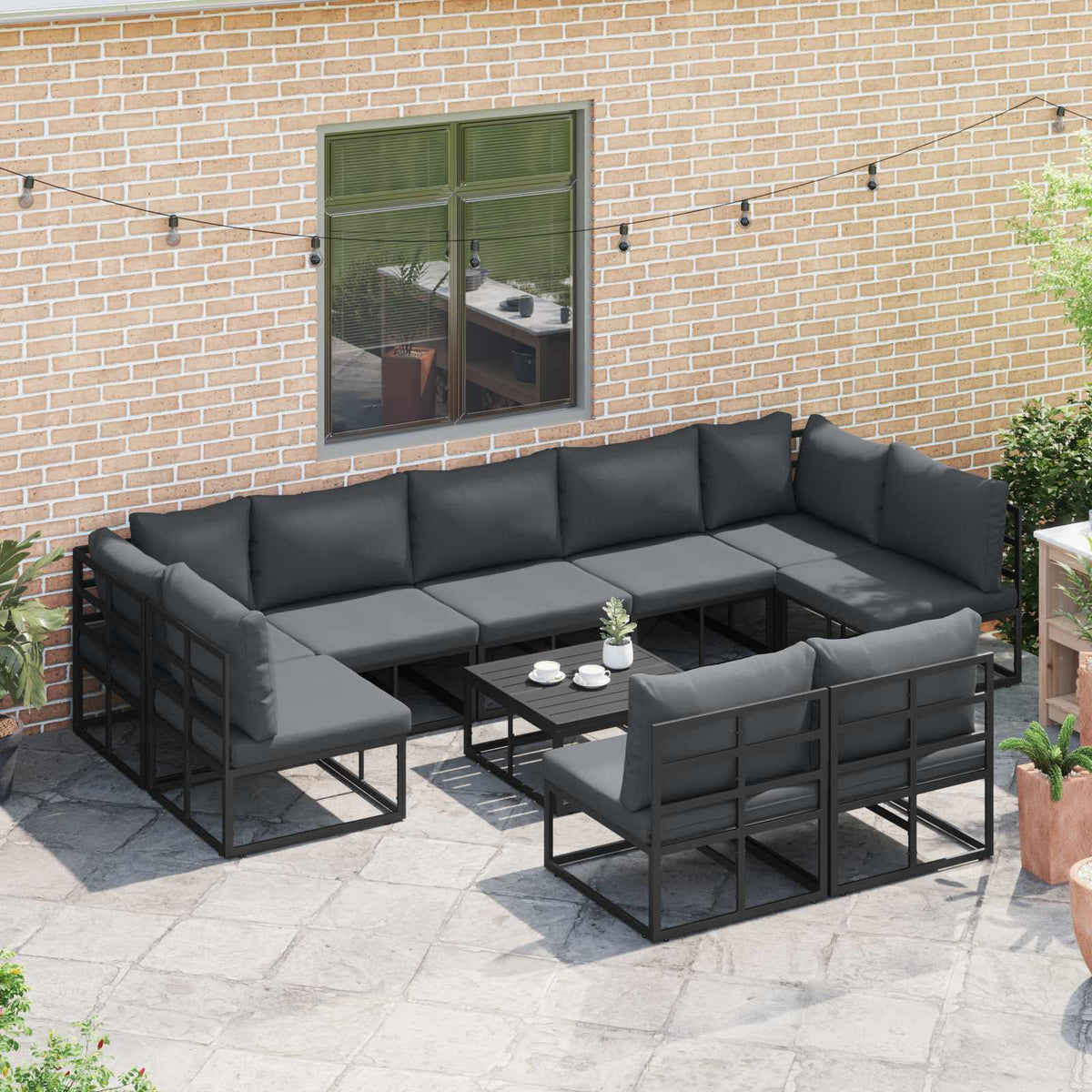 Sjedeća garnitura za vrt 9 kom. Crna Aluminij 353 x 211,5 x 71 cm