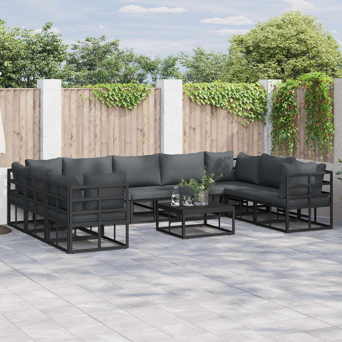 Sjedeća garnitura za vrt 9 kom. Crna Aluminij 423 x 213 x 71 cm