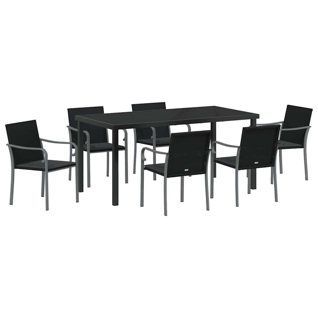 Vrtni set za objed 7 pcs Crna i Siva PE ratan