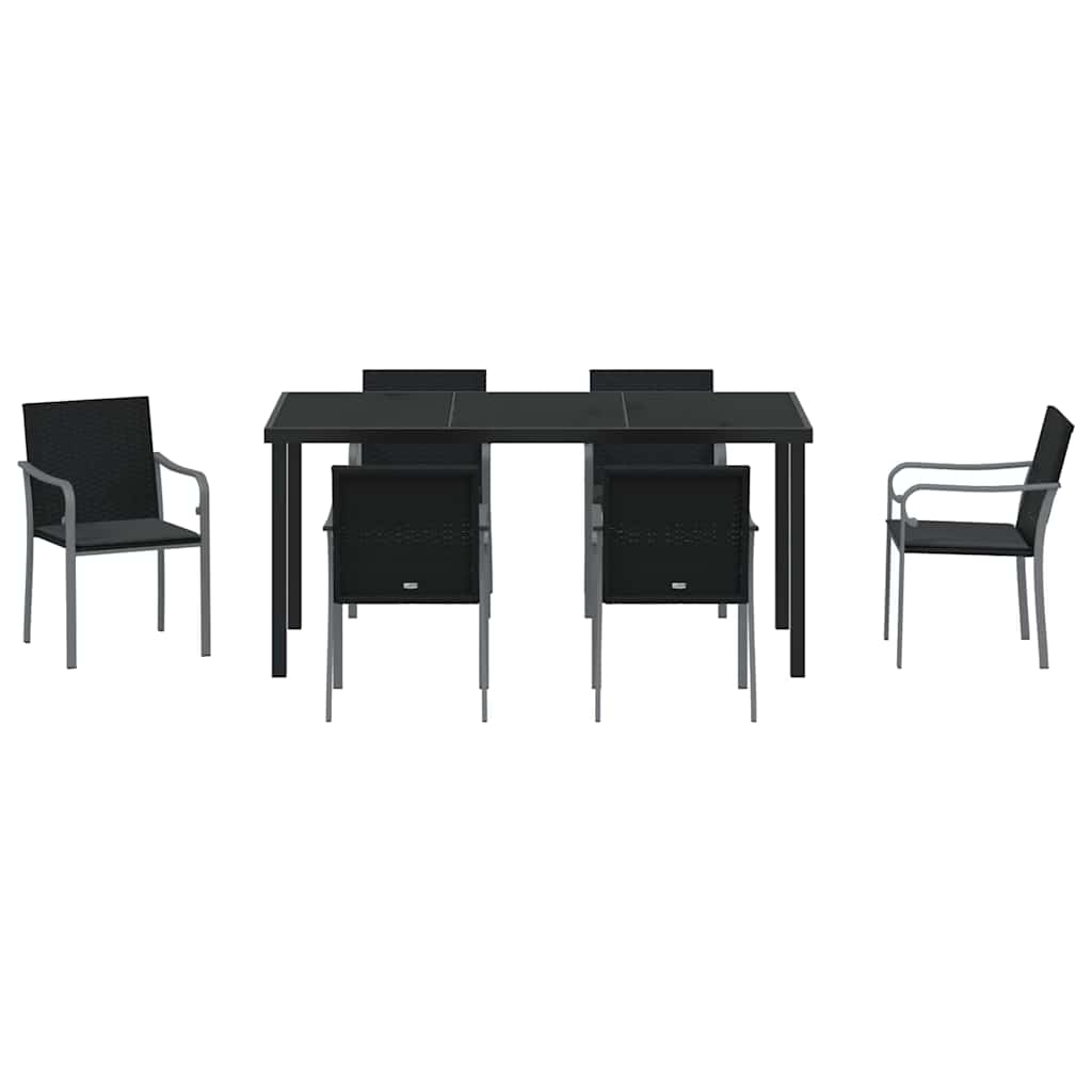 Vrtni set za objed 7 pcs Crna i Siva PE ratan
