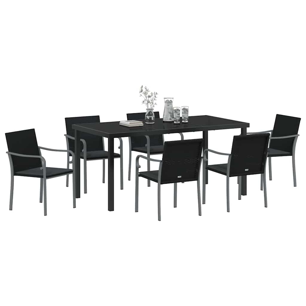 Vrtni set za objed 7 pcs Crna i Siva PE ratan
