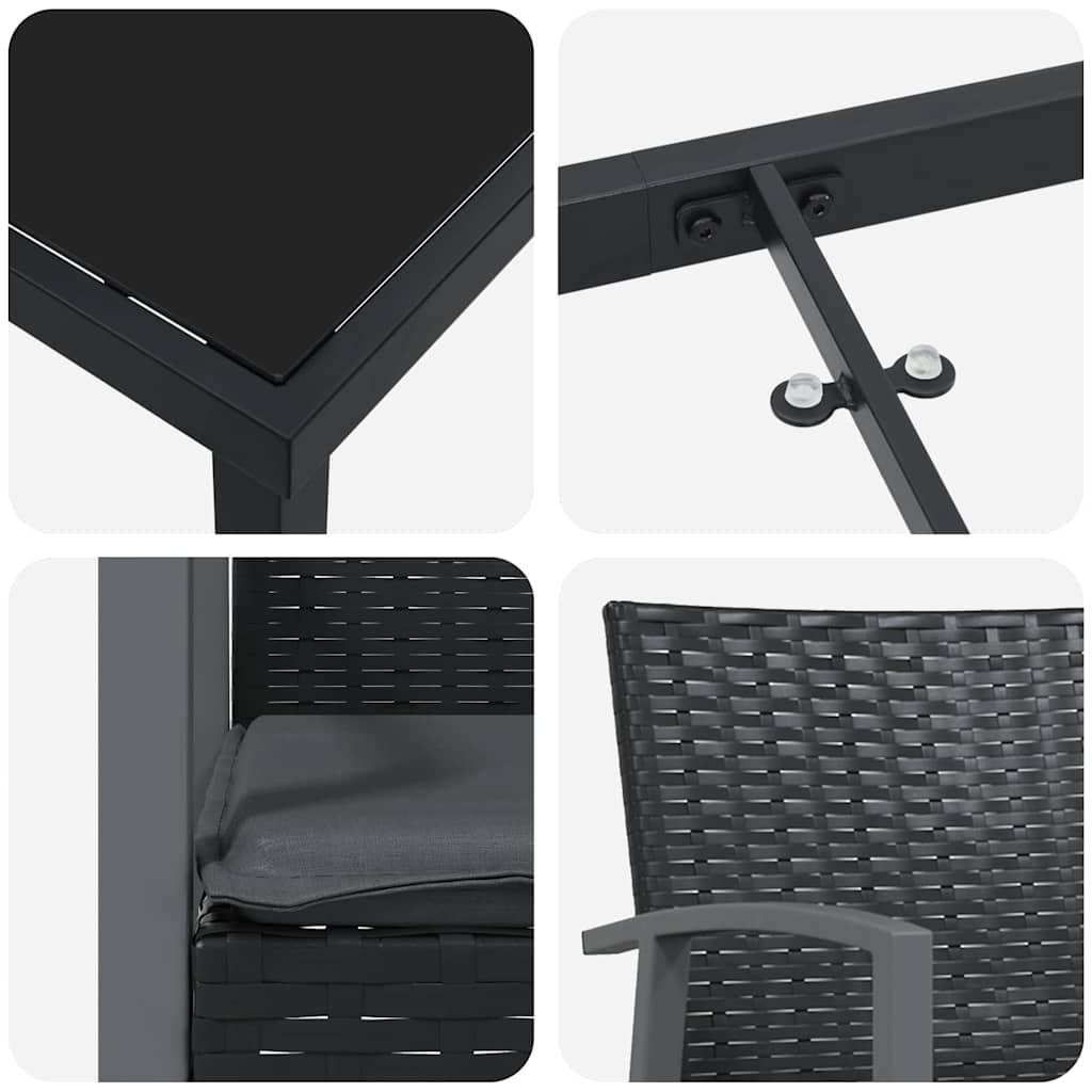 Vrtni set za objed 7 pcs Crna i Siva PE ratan