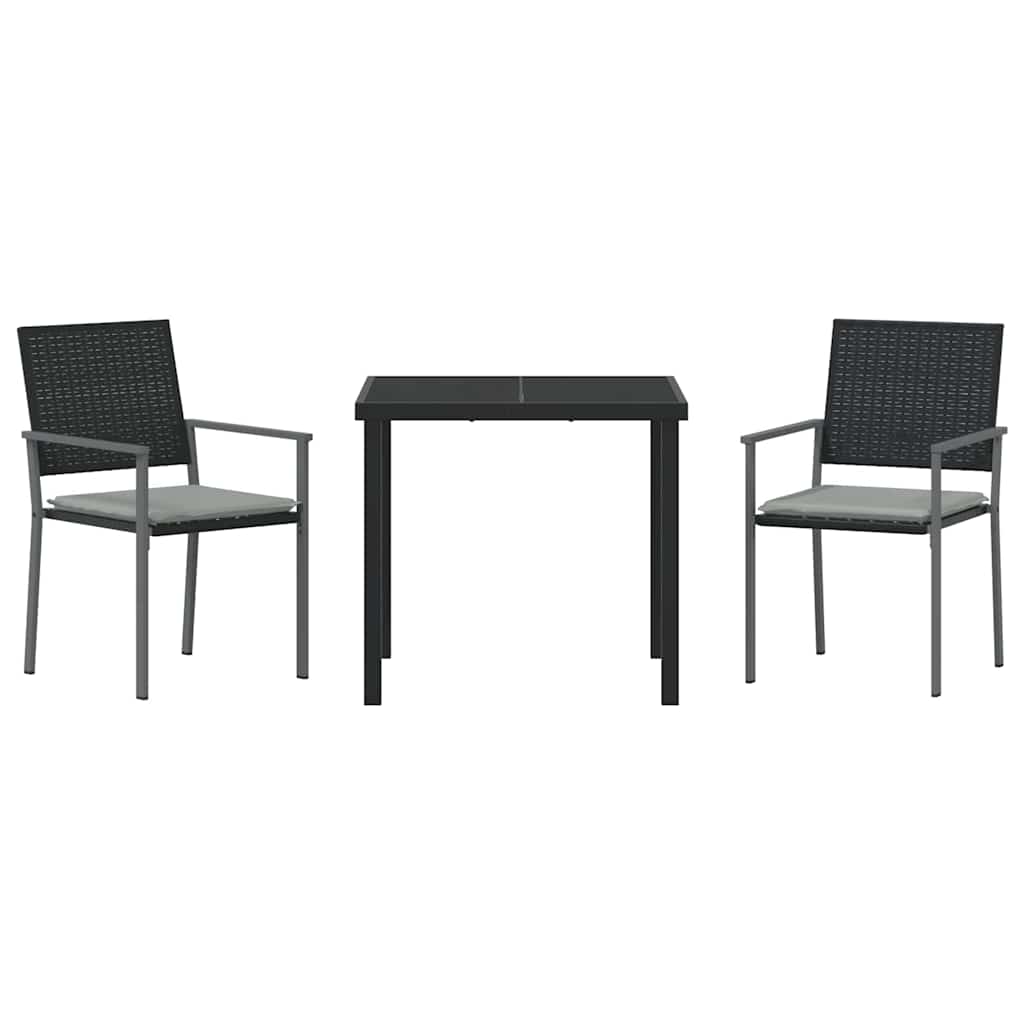 Vrtni set za objed 3 pcs Crna i svijetlo siva PE ratan