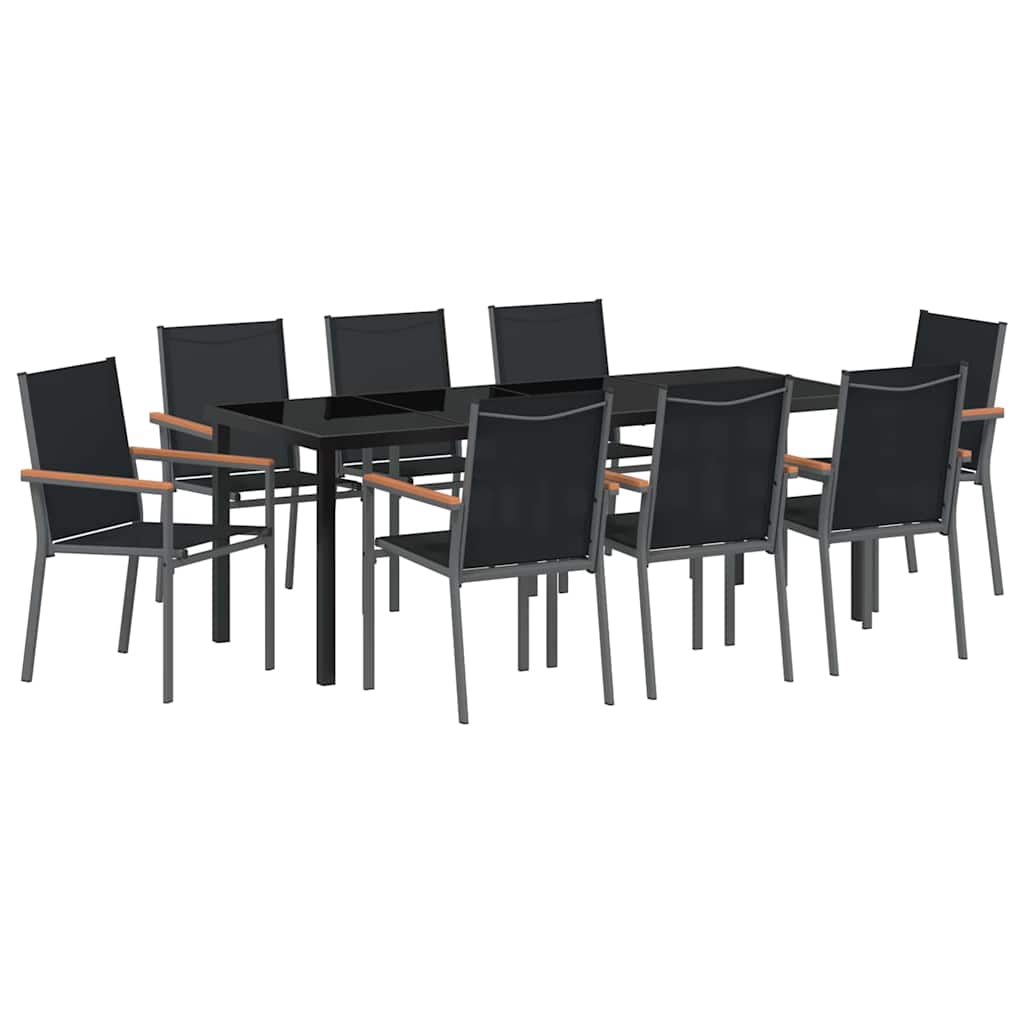 Vrtni set za objed 9 pcs Crna Čelik s prahom