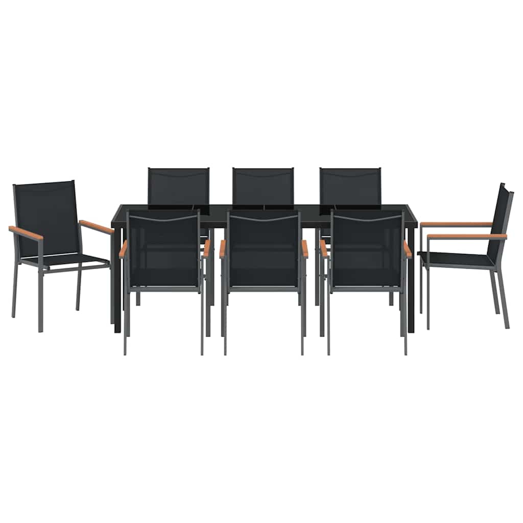 Vrtni set za objed 9 pcs Crna Čelik s prahom