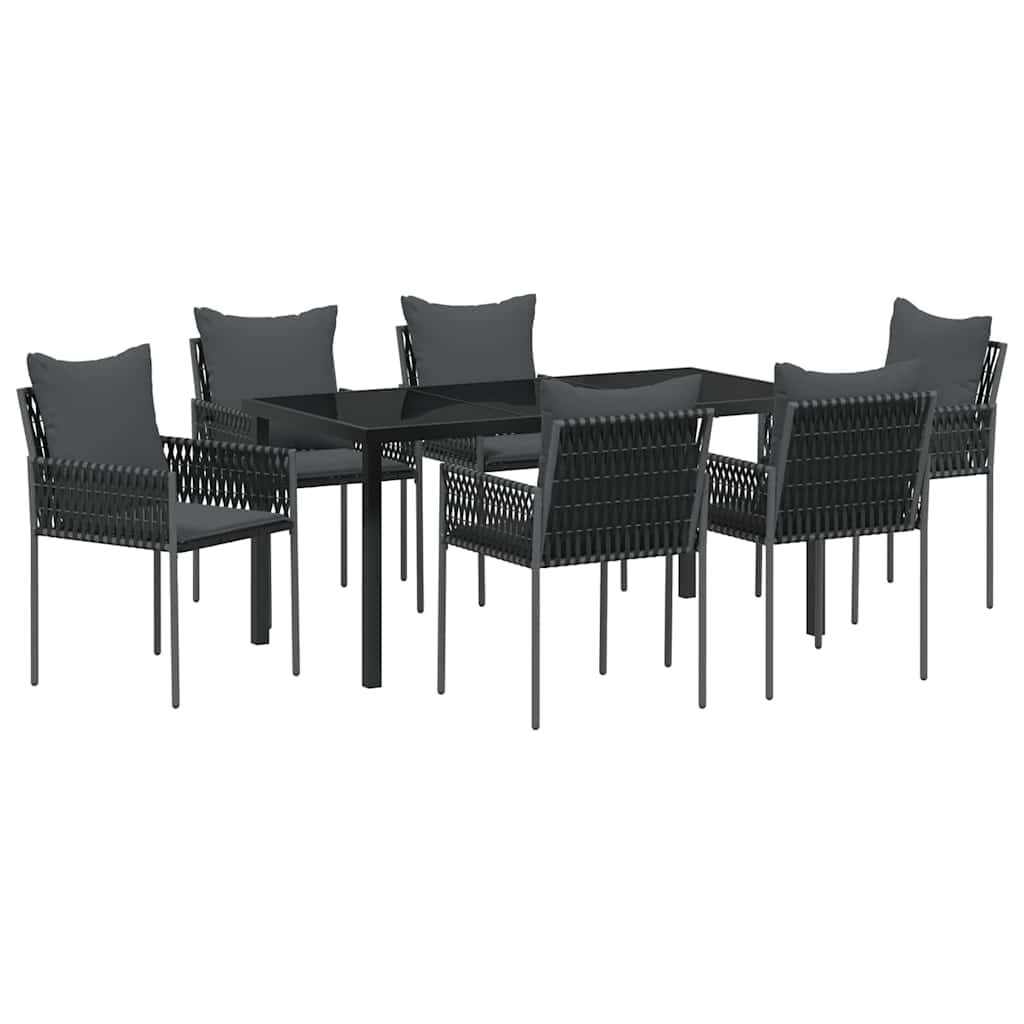 Vrtni set za objed 7 pcs Crna i Siva PE ratan