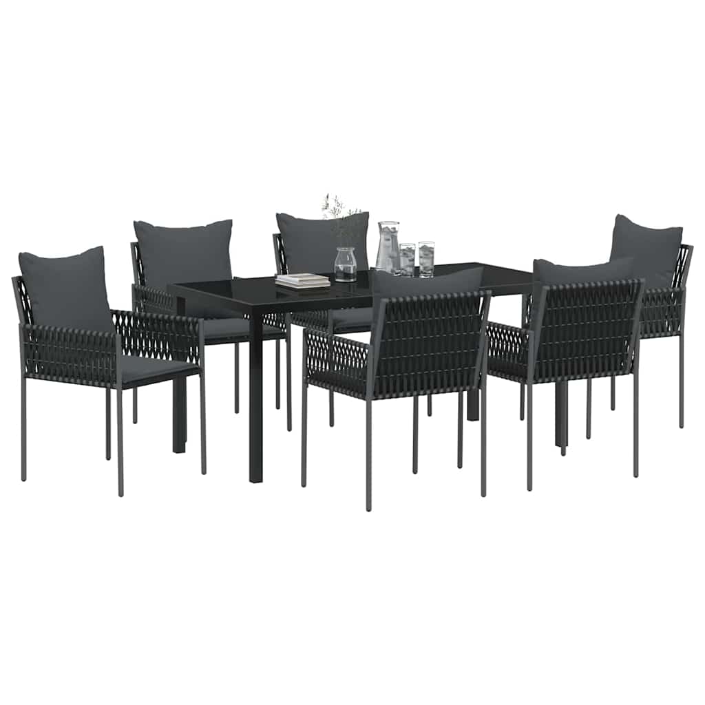 Vrtni set za objed 7 pcs Crna i Siva PE ratan