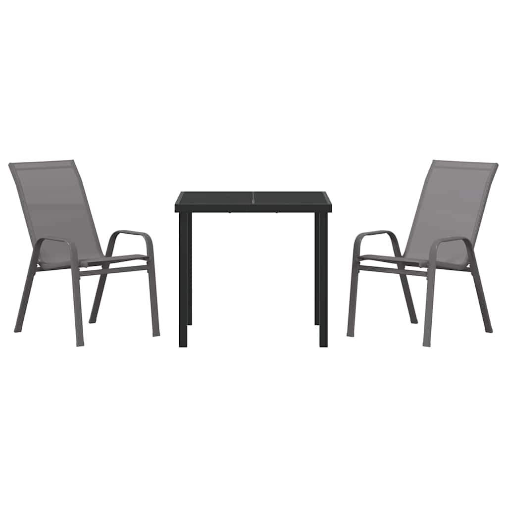 Vrtni set za objed 3 pcs Siva i crna Čelik s prahom
