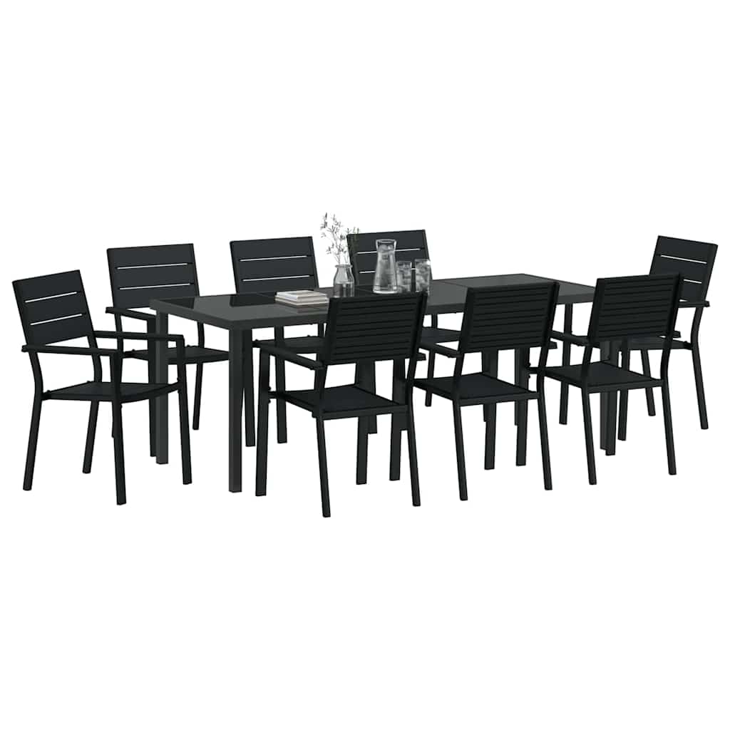 Vrtni set za objed 9 pcs Crna Čelik s prahom premazan