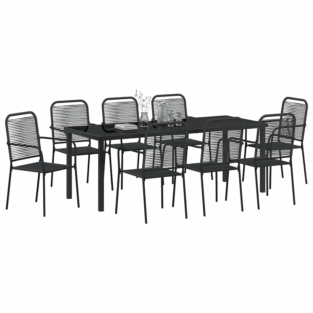 Vrtni set za objed 9 pcs Crna Čelik s prahom premazan