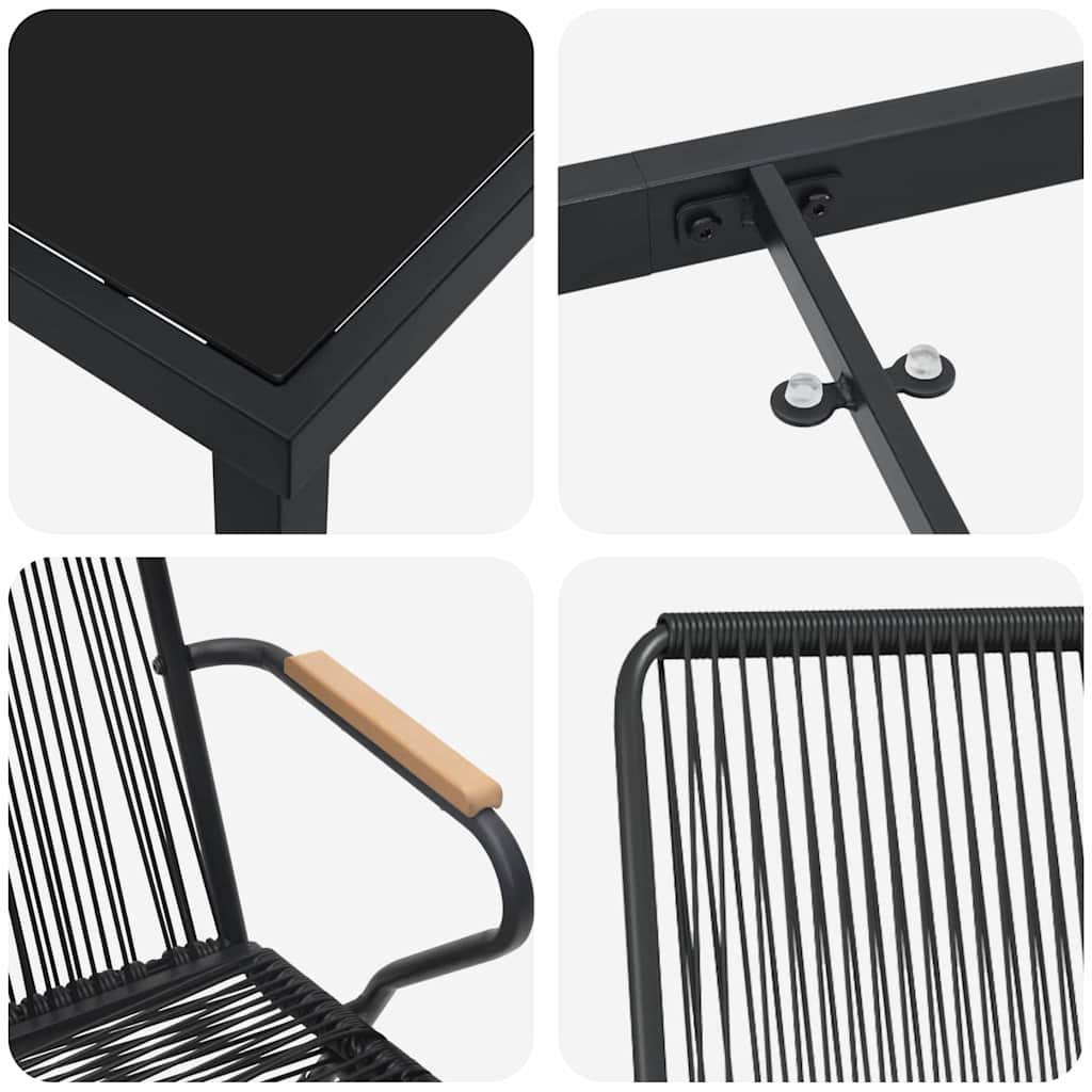 Vrtni set za objed 9 pcs Crna Čelik s prahom premazan