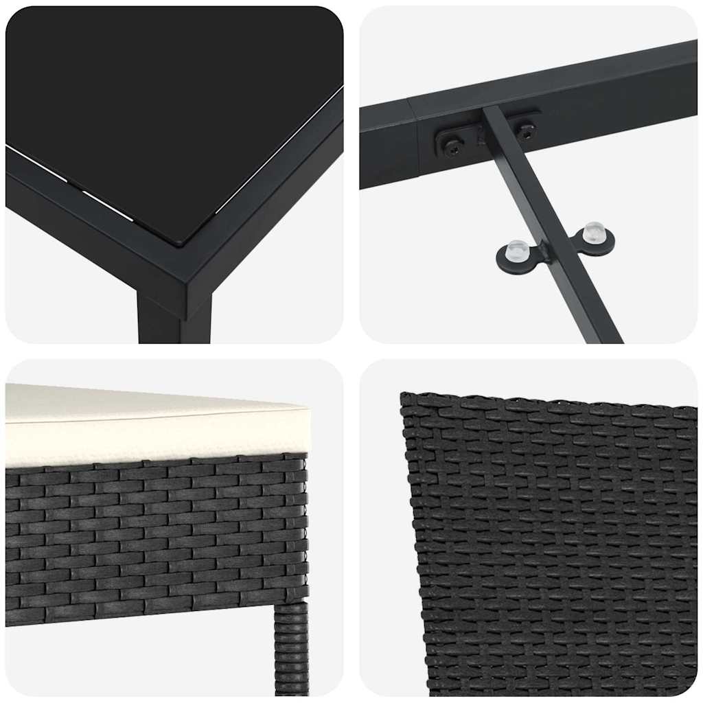 Vrtni set za objed 9 pcs Crna Čelik s prahom premazan