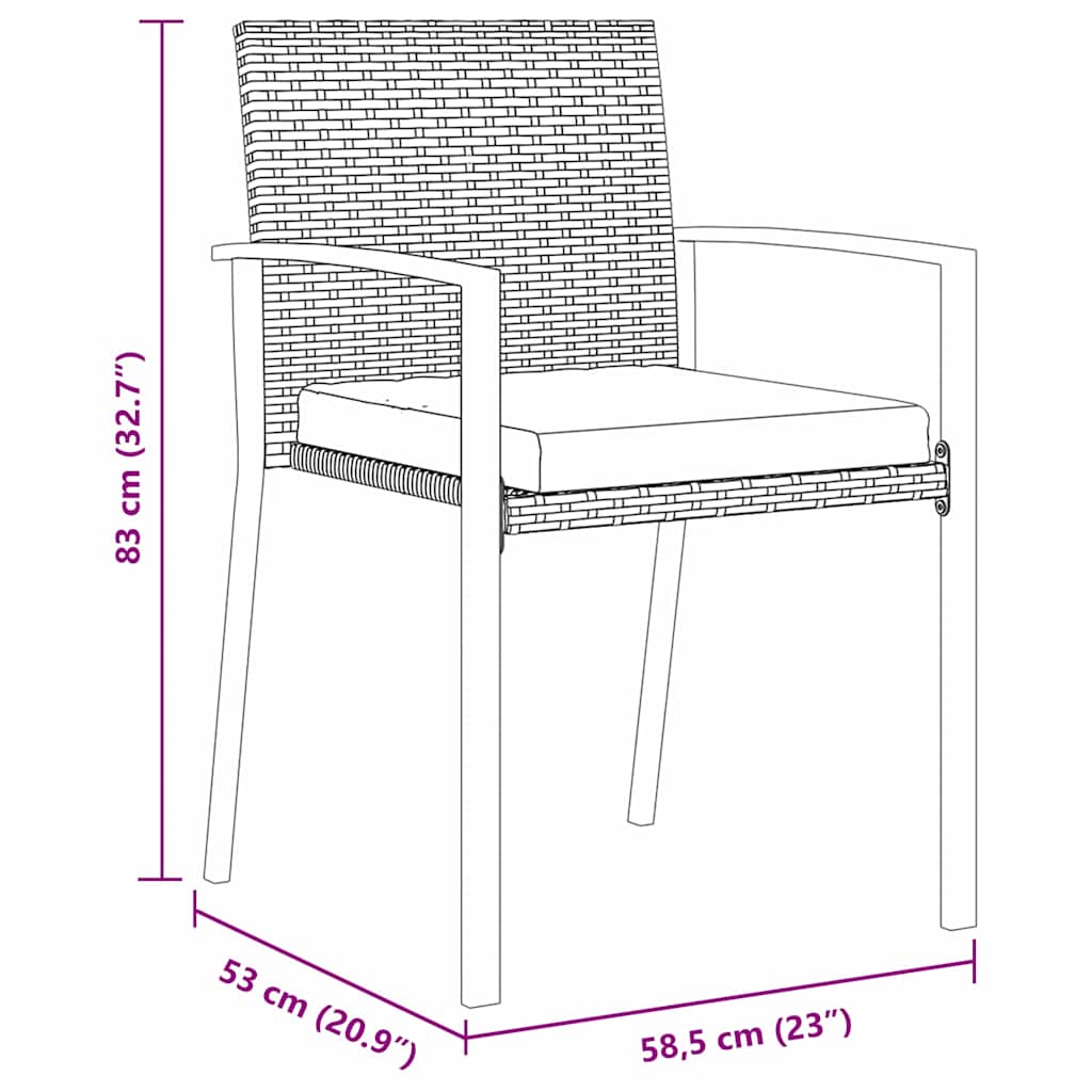 Vrtni set za objed 3 pcs Crna Čelik s prahom premazan
