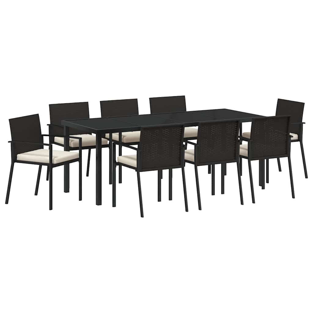 Vrtni set za objed 9 pcs Crna Čelik s prahom premazan