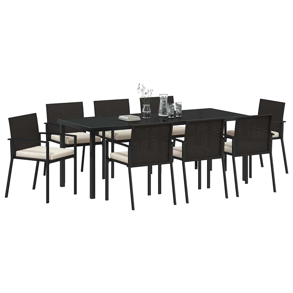 Vrtni set za objed 9 pcs Crna Čelik s prahom premazan