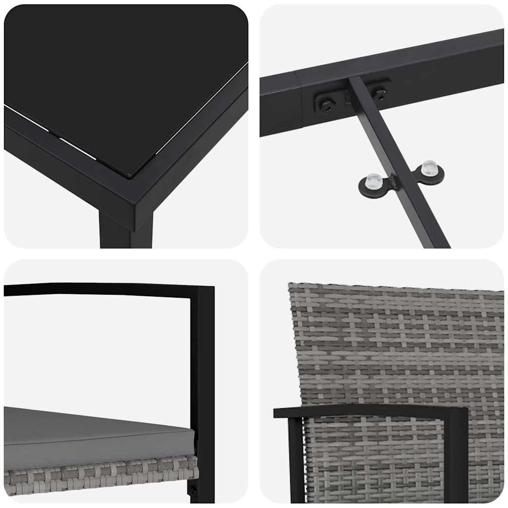 Vrtni set za objed 6 pcs Siva Čelik s prahom premazan